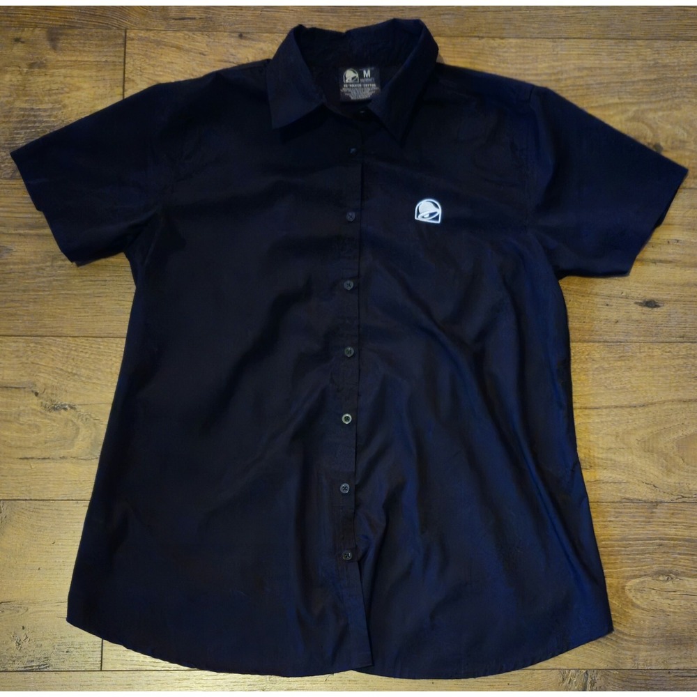 Taco Bell Employee Work Shirt Short Sleeve Button Up Black Maternity Medium